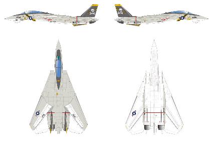 PF-66 ﾌﾟﾗｯﾂ 1/144 ｱﾒﾘｶ海軍 F-14A ﾄﾑｷｬｯﾄ VF-84 ｼﾞｮﾘｰﾛｼﾞｬｰｽ & VF-1 ｳﾙﾌﾊﾟｯｸ 2機ｾｯﾄ