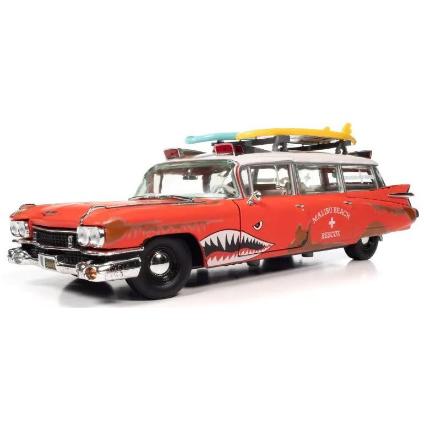 AW312 AUTOWORLD 1/18 1959 ｷｬﾃﾞｨﾗｯｸ ｴﾙﾄﾞﾗﾄﾞ 救急車 'Surf Shark' ﾚｯﾄﾞ/ﾎﾜｲﾄ