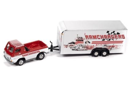 JLSP351A Johnny Lightning 1/64 1965 ﾀﾞｯｼﾞ A-100 ﾚｯﾄﾞ & ｸﾛｰｽﾞ ﾄﾚｰﾗｰ 'RAMCHARGERS'