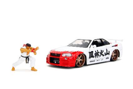 JADA35114 Jada Toys 1/24 2002 ﾆｯｻﾝ ｽｶｲﾗｲﾝ GT-R (R34) ﾎﾜｲﾄ ｽﾄﾘｰﾄﾌｧｲﾀｰ/ﾘｭｳ ﾌｨｷﾞｭｱ付