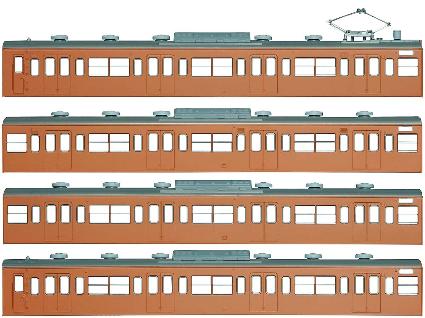 18002 国鉄(JR)103系<低運･非ﾕﾆｯﾄ窓･冷改車･ｵﾚﾝｼﾞ>  基本4両編成ﾎﾞﾃﾞｨｷｯﾄB